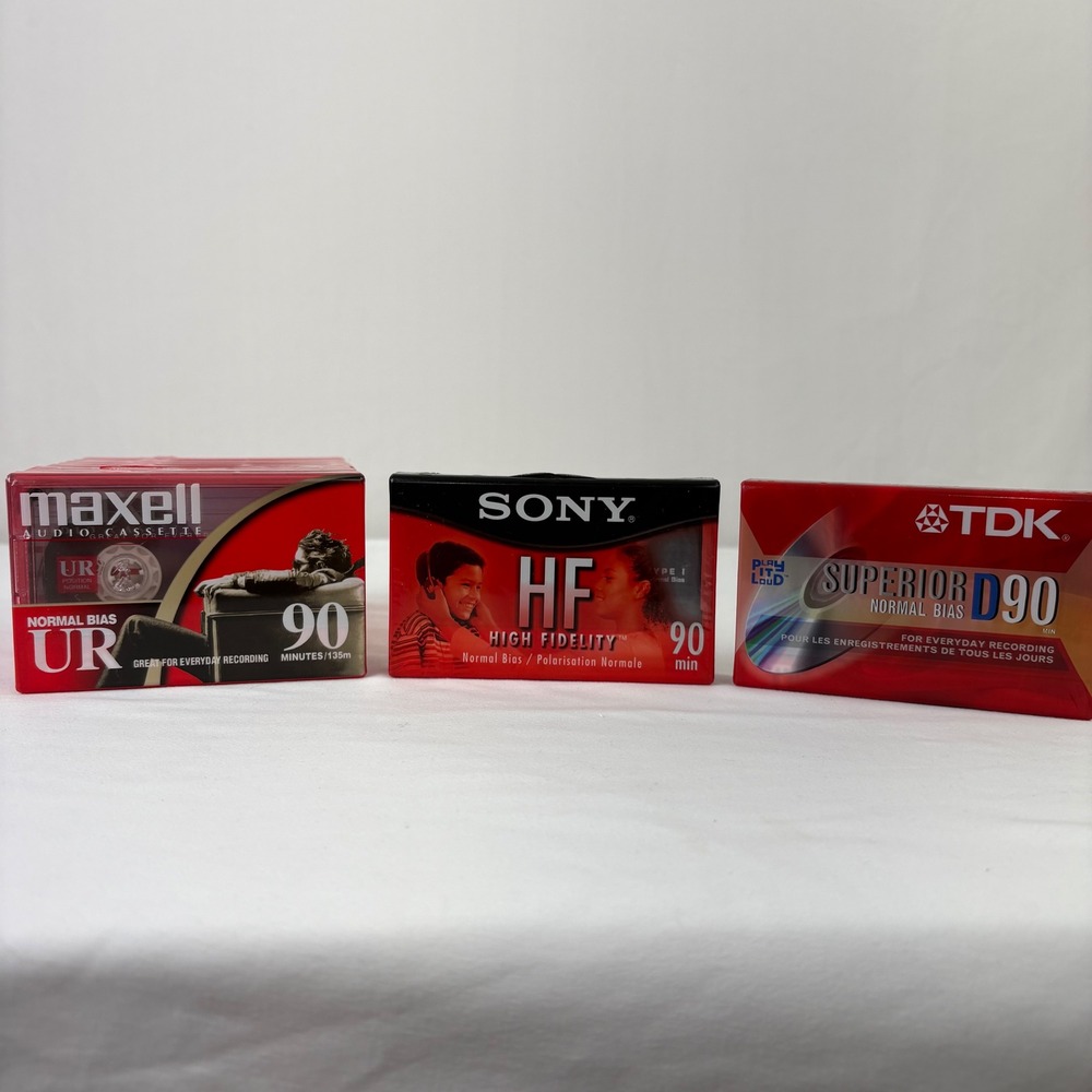 Lot of 10 Sealed Blank Cassette‎ Tapes Maxell Sony TDK 90 Minute Normal Bias